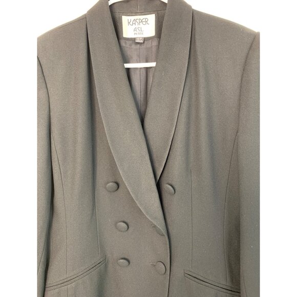 Kasper A.S.L. Petite Women's Black Blazer 12P Double-Breasted 7200 Tux - Picture 6 of 10